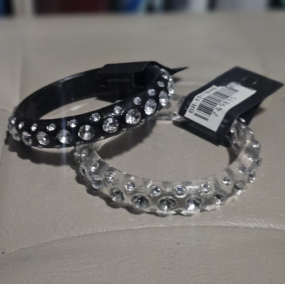 Stylish Black and Clear Crystal Bangle Bracelets